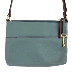 Fossil Leather Crossbody Bag NWOT Blue Brown